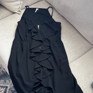 hello miss Black Strapless Ruffle Front Dress